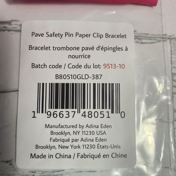 NWT Pavé Safety Pin Paperclip Bracelet By Adina Eden - Picture 7 of 7